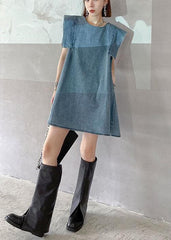 Fitted Light Blue Patchwork Denim Shift Dress Summer AT-SDM210716