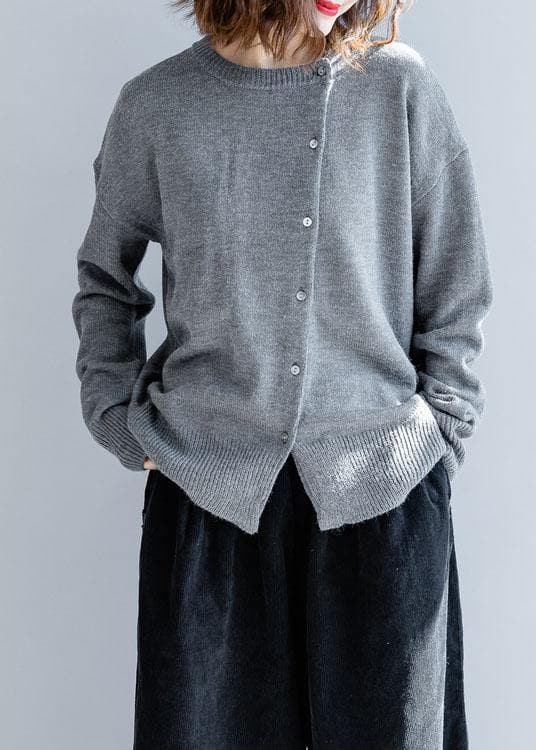 For Work gray knitted clothes trendy plus size o neck pockets sweaters NCT191011