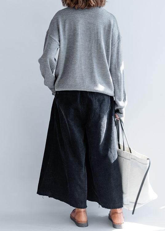 For Work gray knitted clothes trendy plus size o neck pockets sweaters NCT191011