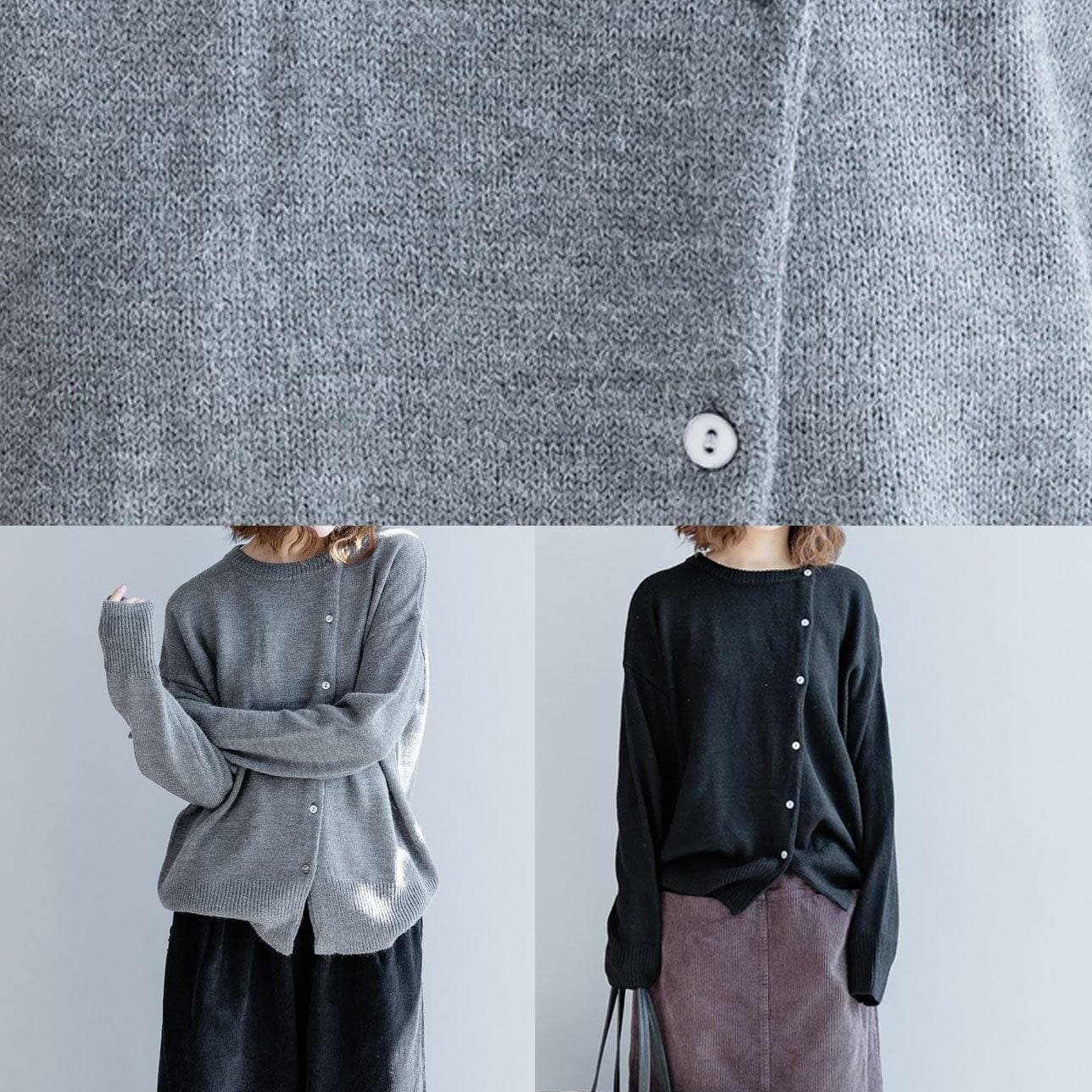 For Work gray knitted clothes trendy plus size o neck pockets sweaters NCT191011