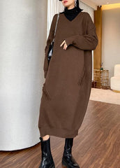 For Work v neck baggy Sweater dress outfit Moda chocolate Funny knitted dress AT-FDL201105