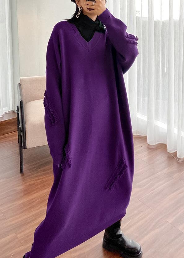 For Work v neck baggy Sweater dress outfit Moda chocolate Funny knitted dress AT-FDL201105
