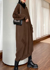 For Work v neck baggy Sweater dress outfit Moda chocolate Funny knitted dress AT-FDL201105