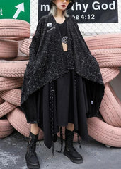 For fall blended outwear trendy plus size black asymmetric cardigan AT-CDG190903