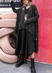 For fall blended outwear trendy plus size black asymmetric cardigan AT-CDG190903