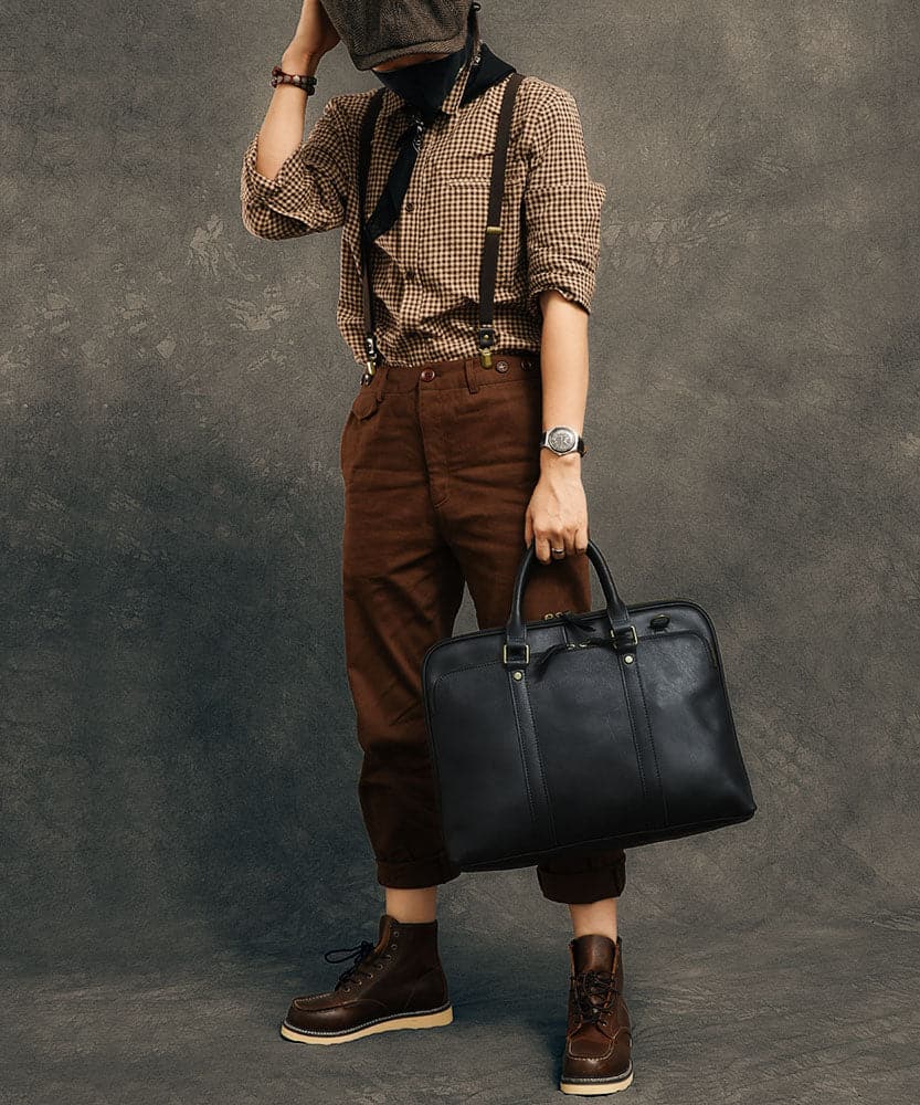 Formal Coffee Solid Color Calf Leather Computer Package Tote Handbag ZP-BGS220816