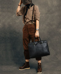 Formal Coffee Solid Color Calf Leather Computer Package Tote Handbag ZP-BGS220816