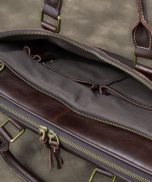 Formal Coffee Solid Color Calf Leather Computer Package Tote Handbag ZP-BGS220816