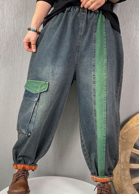 French Blue fashion Patchwork denim Pants Spring BSNZK-LPTS211124
