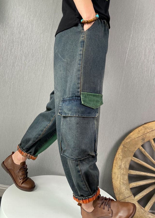 French Blue fashion Patchwork denim Pants Spring BSNZK-LPTS211124