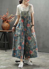French Dark color Print Patchwork Pockets denim Outfits Rompers dylinoshop