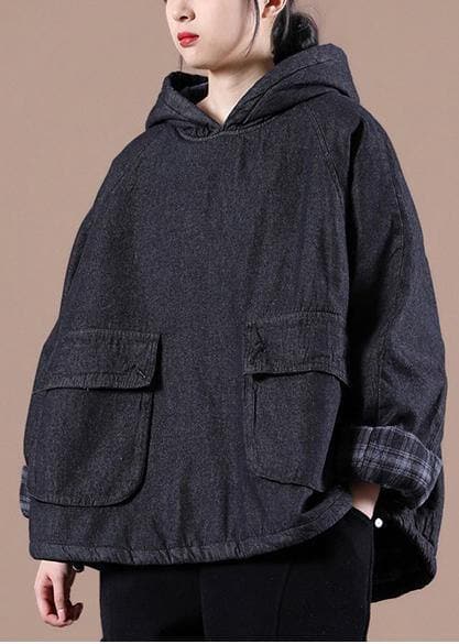 French Denim Blue Clothes For Women Hooded Pockets Oversized Spring Tops DJK210119