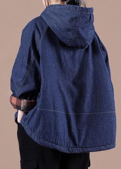 French Denim Blue Clothes For Women Hooded Pockets Oversized Spring Tops DJK210119