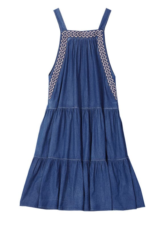 French Denim Blue Embroideried Exra Large Hem Cotton Strap Dress Summer NZ-SDL220606