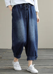 French Denim Blue Pants Plus Size Spring Elastic Waist Pockets Inspiration Women Pants LPTS210201
