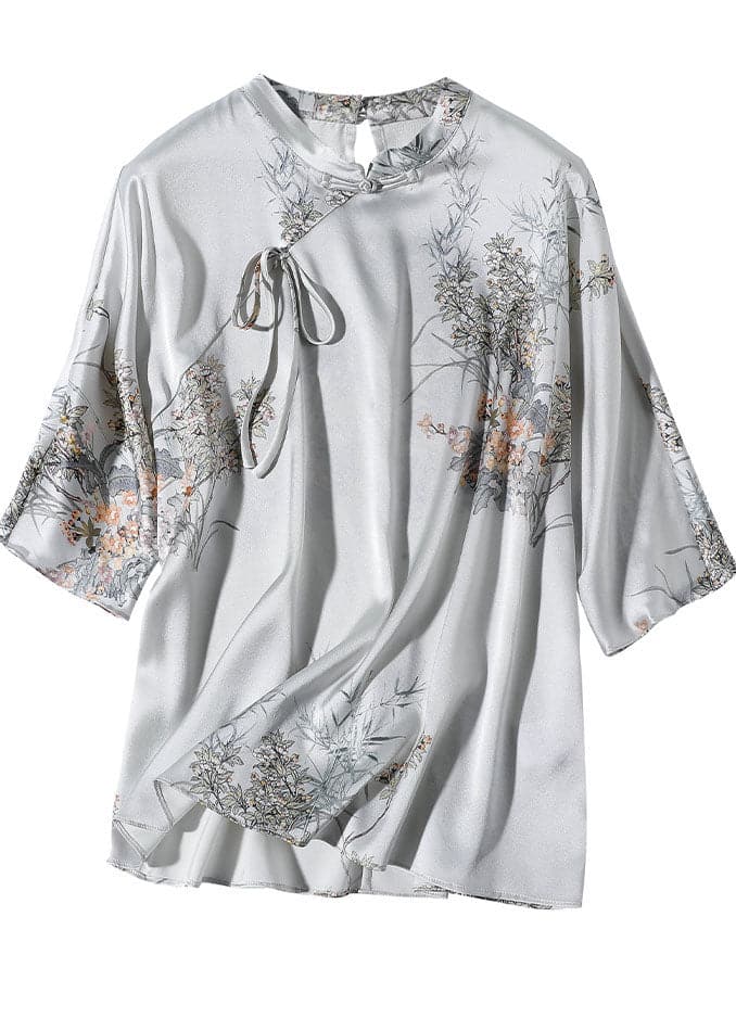 Elegant Silk Stand Collar Oriental Satin Shirt Top Half Sleeve Blouse ZS-HTP220513