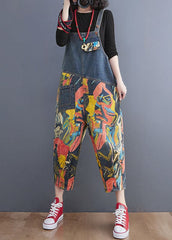 French Navy Pocket Print Denim Jumpsuit Spring YLHC-JPTS220315