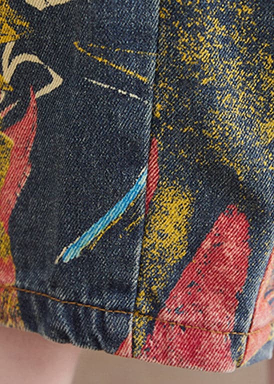 French Navy Pocket Print Denim Jumpsuit Spring YLHC-JPTS220315