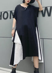 French asymmetric o neck cotton clothes pattern black cotton robes Dresses AT-SDL200508