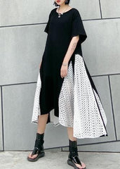French asymmetric o neck cotton clothes pattern black cotton robes Dresses AT-SDL200508