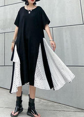 French asymmetric o neck cotton clothes pattern black cotton robes Dresses AT-SDL200508