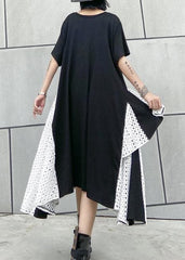 French asymmetric o neck cotton clothes pattern black cotton robes Dresses AT-SDL200508