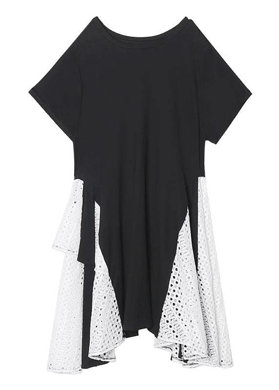 French asymmetric o neck cotton clothes pattern black cotton robes Dresses AT-SDL200508