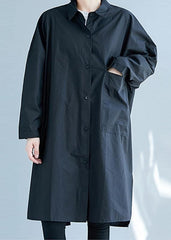 French black Cotton clothes side open Knee fall shirt Dress CTS190830