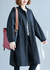 French black Cotton clothes side open Knee fall shirt Dress CTS190830
