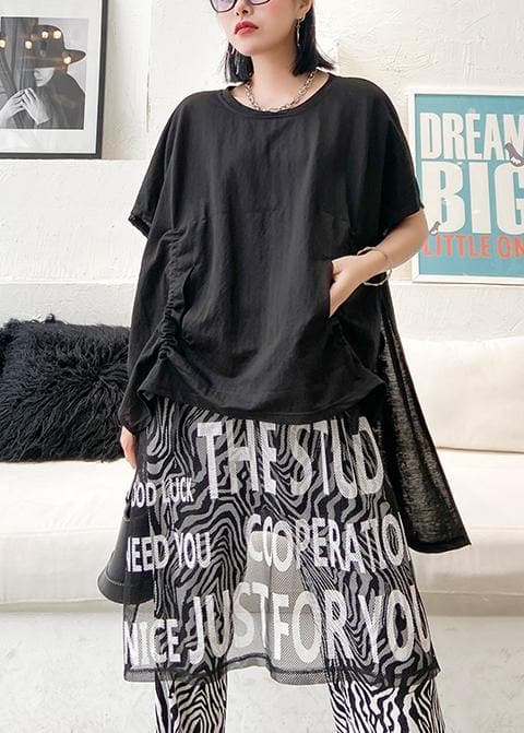 French black Letter Cotton clothes o neck patchwork tulle short Dress AT-SDM200623