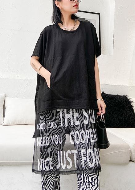 French black Letter Cotton clothes o neck patchwork tulle short Dress AT-SDM200623