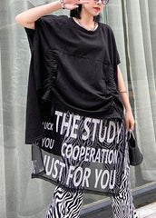 French black Letter Cotton clothes o neck patchwork tulle short Dress AT-SDM200623