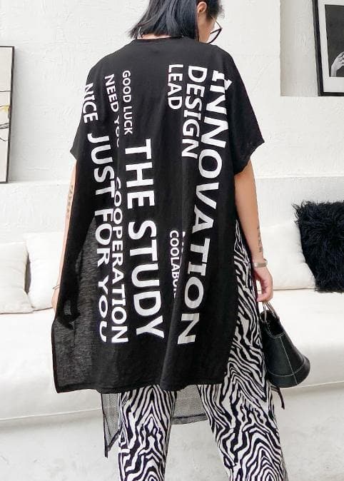 French black Letter Cotton clothes o neck patchwork tulle short Dress AT-SDM200623