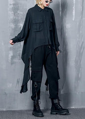 French black chiffon clothes asymmetric Plus Size Clothing lapel blouse AT-LTP190823