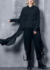 French black chiffon clothes asymmetric Plus Size Clothing lapel blouse AT-LTP190823