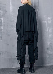 French black chiffon clothes asymmetric Plus Size Clothing lapel blouse AT-LTP190823