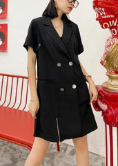 French black clothes For Women Notched Double row buttons Plus Size Dresses AT-SDM200723
