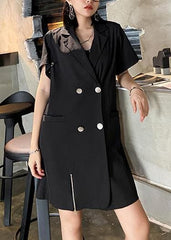 French black clothes For Women Notched Double row buttons Plus Size Dresses AT-SDM200723