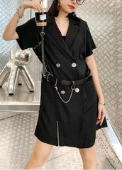 French black clothes For Women Notched Double row buttons Plus Size Dresses AT-SDM200723