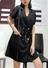 French black clothes For Women Notched Double row buttons Plus Size Dresses AT-SDM200723