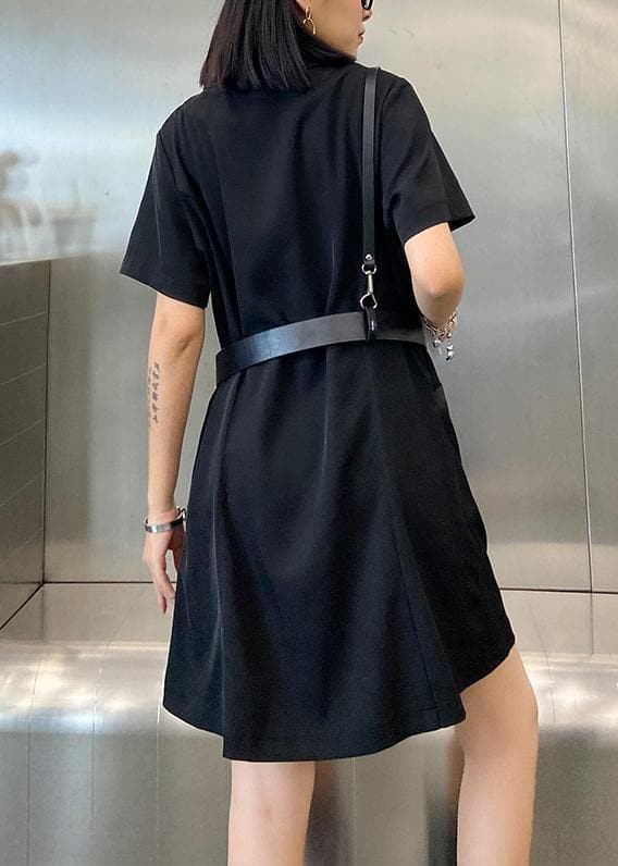French black clothes For Women Notched Double row buttons Plus Size Dresses AT-SDM200723