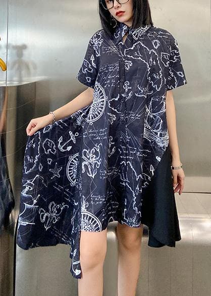 French black print clothes Women lapel asymmetric Plus Size summer Dress AT-SDM200723