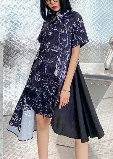 French black print clothes Women lapel asymmetric Plus Size summer Dress AT-SDM200723