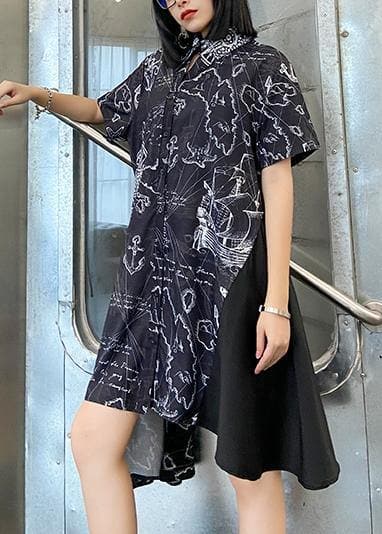 French black print clothes Women lapel asymmetric Plus Size summer Dress AT-SDM200723