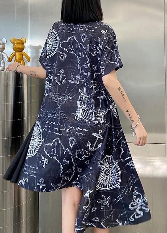 French black print clothes Women lapel asymmetric Plus Size summer Dress AT-SDM200723