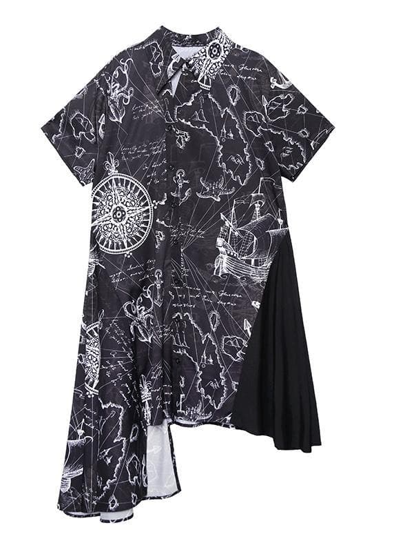 French black print clothes Women lapel asymmetric Plus Size summer Dress AT-SDM200723