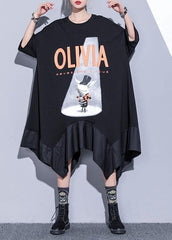 French black prints cotton clothes asymmetric hem Robe summer Dress AT-SDM190411