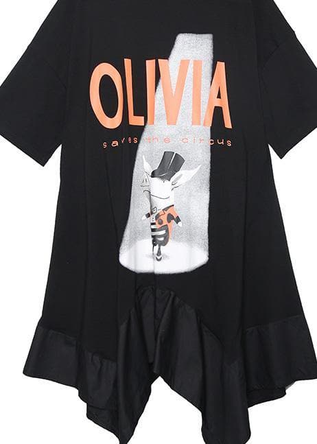French black prints cotton clothes asymmetric hem Robe summer Dress AT-SDM190411