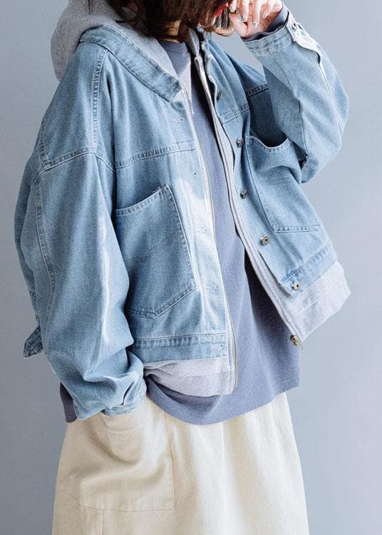 French denim blue Fashion coats women Work hooded fall short coat CTS191011