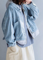 French denim blue Fashion coats women Work hooded fall short coat CTS191011